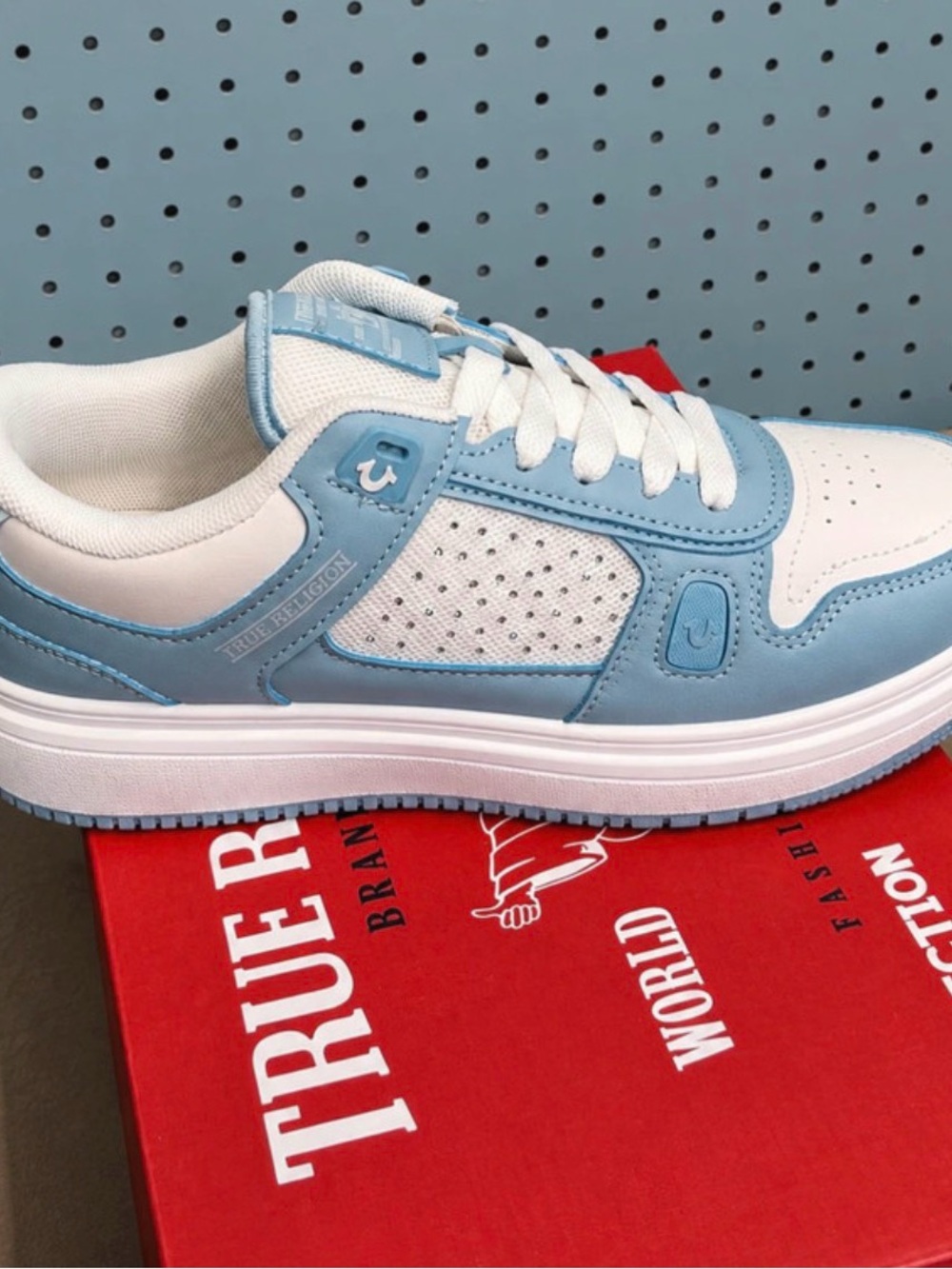 True Religion Kids Light Blue & White Low-Top Sneakers with Perforated Panels